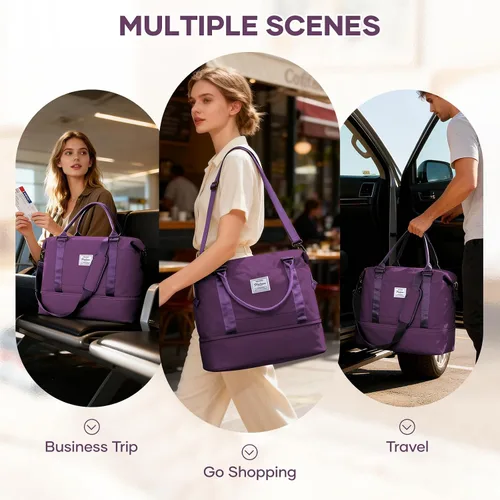 Miniatura 7 de VECAVE Bolsa de viaje para mujer, bolsa deportiva para gimnasio, E20-Púrpura profundo, Grande, Bolsa de viaje