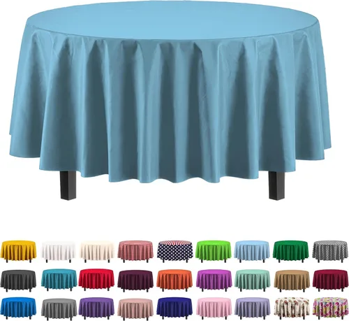 Miniatura 13 de Party Solids Paquete de 4 manteles de plástico color azul aguamarina, 54 x 108 pulgadas, mantel desechable para fiestas y pícnics