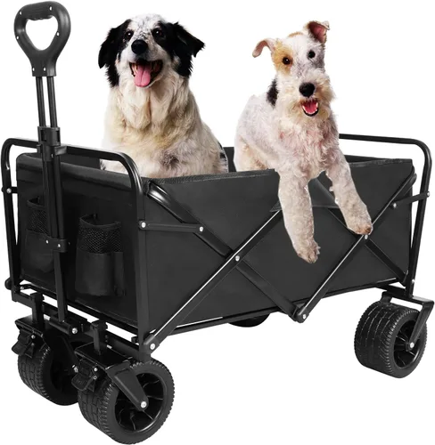 Miniatura 8 de Carro de playa plegable con ruedas grandes todo terreno para arena, carros plegables resistentes con mango ajustable para exteriores, jardín