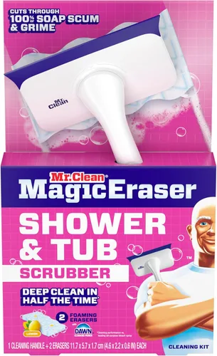 Miniatura 12 de Mr. Clean Borrador mágico para ducha y tina, limpiador de baño, limpiador de baño todo en uno, kit inicial de limón, 1 limpiador y 2 borradores