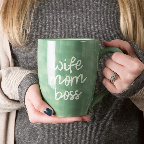 Miniatura 2 de Mom Life Wife Mom Boss - Taza de café de cerámica grande de 20 onzas, color verde