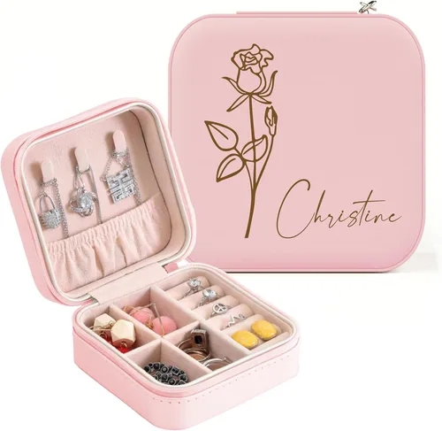 ALBK Regalos personalizados para mujeres Estuche de viaje de joyería de cuero personalizado, caja de joyería de dama de honor, organizador de joyas