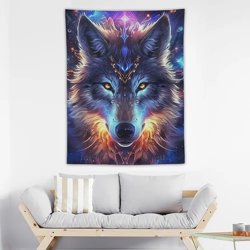 Miniatura 3 de FeoYoed Tapiz para colgar en la pared, decoración estética para dormitorio, sala de estar, tapices de arte de pared, arte de lobo, galaxia