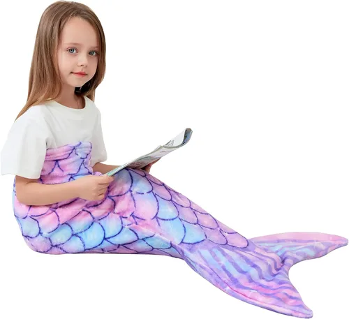 Miniatura 9 de Viviland Manta de cola de sirena – Manta de felpa de sirena para niñas, para todas las estaciones, manta de franela suave para acurrucarse, saco