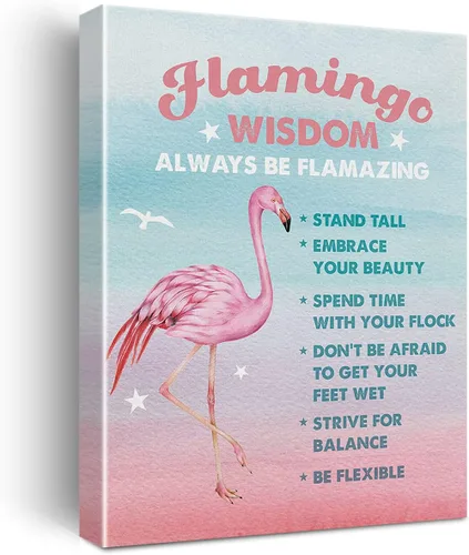 Pintura en lienzo de sabiduría de flamenco en acuarela, impresiones inspiradoras para decoración de pared del hogar, playa, obras de arte enmarcadas