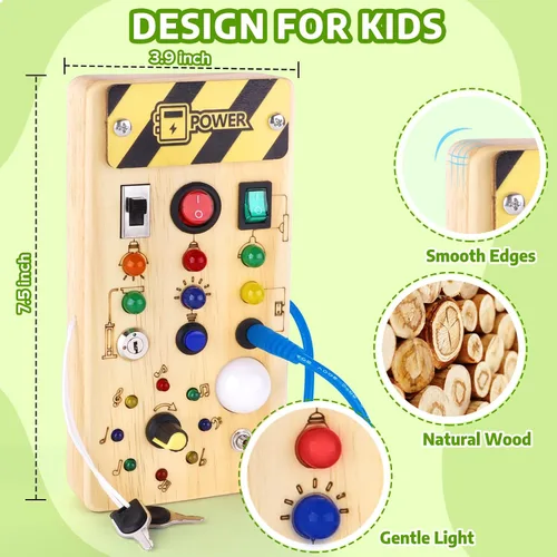 Miniatura 4 de wakeInsa Tablero de actividades con luz LED, juguetes sensoriales de viaje para niños pequeños de 1 a 3 años, tablero de madera para niños pequeños