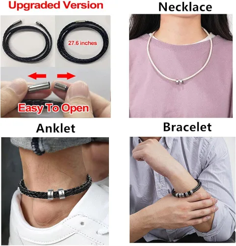 Miniatura 6 de Pulseras personalizables de cuero trenzado para hombre con 1-8 cuentas grabadas con nombre, pulsera de identificación para hombre, regalo para papá