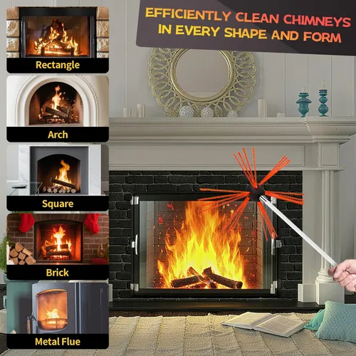 Miniatura 6 de Kit de limpieza de chimenea de 16 pies, kit de limpieza de chimenea con 5 varillas de chimenea flexibles, sistema de limpieza de chimenea giratorio