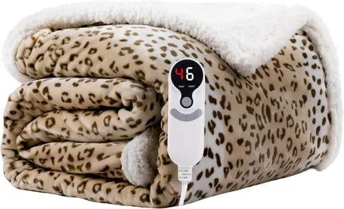Miniatura 21 de Manta térmica eléctrica tipo throw tamaño 50"x60" - Tela de franela y sherpa de doble cara, 6 ajustes de calor y 3 horas de apagado automático