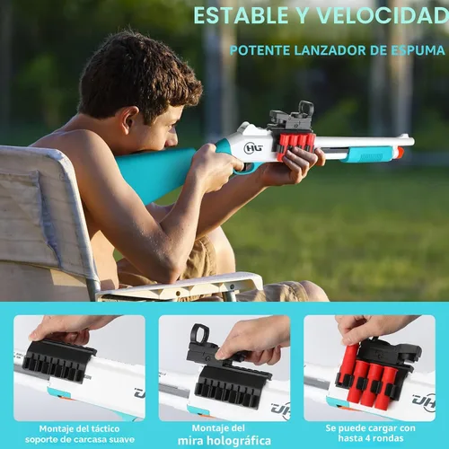 Miniatura 5 de Modelos de pistola de juguete de espuma (33 pulgadas), diseño de carcasa de salto [con 10 carcasas y 40 dardos suaves] Perfecto para juegos en Verde