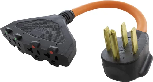 AC WORKS Cable adaptador hembra doméstico de 4 clavijas de 220 voltios a 120 voltios 15/20 amperios (4 clavijas 14-50 salidas a (4) hogares)