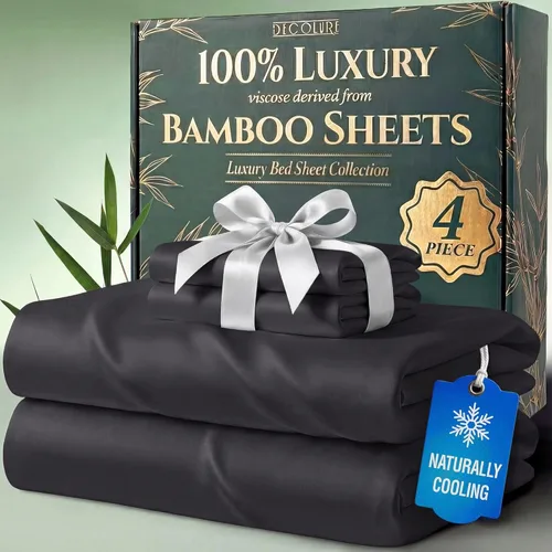 Miniatura 17 de DECOLURE Juego de sábanas 100% viscosa derivada de bambú, tamaño individual, sábanas de lujo de 4 piezas de enfriamiento natural, juego de cama