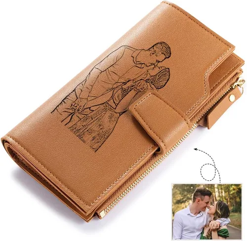 Miniatura 21 de Loveje - Billeteras personalizadas para mujer, de piel sintética, con grabadas fotográficas, triple pliegue, tarjeta de crédito, cartera larga