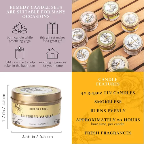 Miniatura 4 de Hidden Label Juego de velas de otoño, paquete de 4 velas perfumadas para el hogar, juego de velas de aromaterapia para mujeres, alivio del estrés
