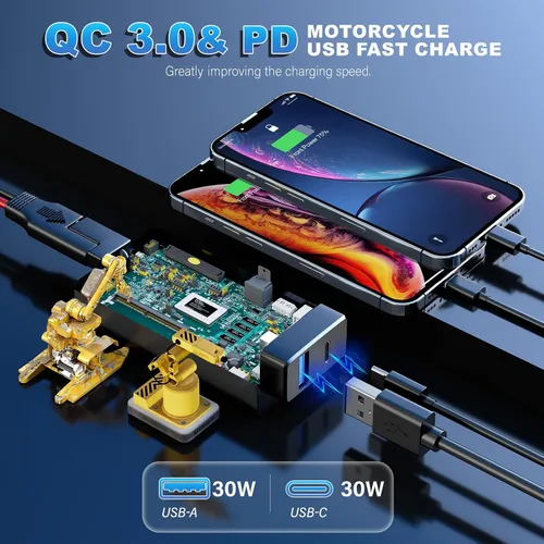 Miniatura 2 de YONHAN Cargador de teléfono USB para motocicleta de 4.8 A, adaptador SAE a USB con voltímetro e interruptor de encendido/apagado, carga rápida