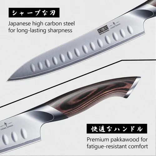 Miniatura 2 de HOSHANHO Juego de cuchillo de rebanar de 8 pulgadas y tenedor de 7 pulgadas, juego profesional de cuchillo de carnicero de acero de alto carbono