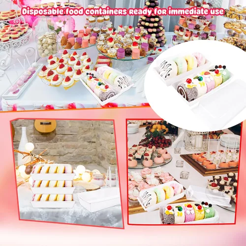 Miniatura 5 de Paquete de 60 cajas de embutidos de 7.5 pulgadas con tapas transparentes, cajas de papel blanco para panadería, recipientes pequeños para postres