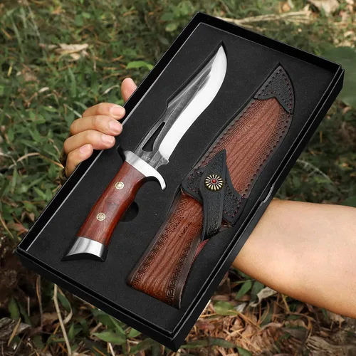 Miniatura 5 de Omesio Cuchillo de hoja fija con vaina, 11.22'' de espiga completa, cuchillos de supervivencia y caza para hombres, hoja grande de 5.7'' de acero