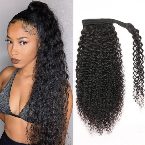 Miniatura 6 de Extensiones de cabello rizado con cola de caballo de 12 a 26 pulgadas, extensiones de cabello real con cola de caballo rizada, para mujeres negras
