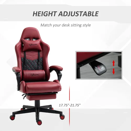 Miniatura 5 de Silla de juegos, silla ergonómica de escritorio para computadora con reposapiés, silla giratoria de altura ajustable, piel sintética y soporte