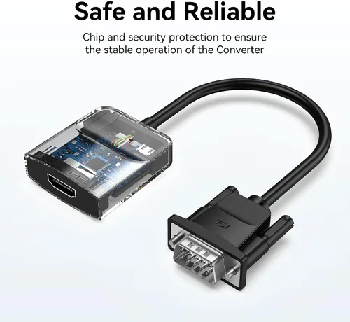 Miniatura 6 de VENTION Paquete de 3 adaptadores VGA a HDMI - 1080P Dongle de vídeo, adaptador convertidor VGA con cable de audio (0.15 m), macho a hembra para PC