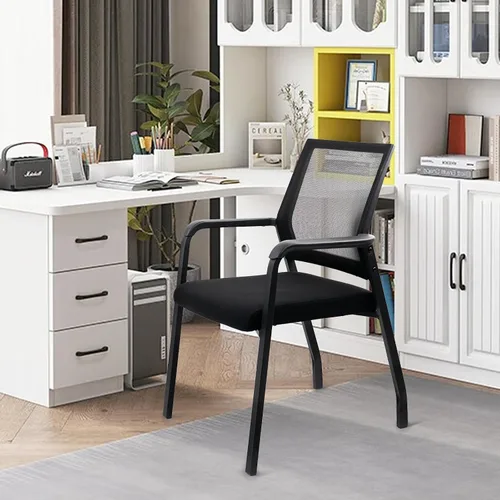 Miniatura 6 de KLASIKA Silla de escritorio sin ruedas, sillón con soporte lumbar ergonómico y cojín de asiento grueso, sillas de sala de espera para oficina