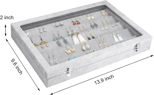 Miniatura 3 de Siveit Bandeja organizadora de aretes, de terciopelo, caja de almacenamiento premium de 110 ranuras, 55 pares de organizador de exhibición de aretes