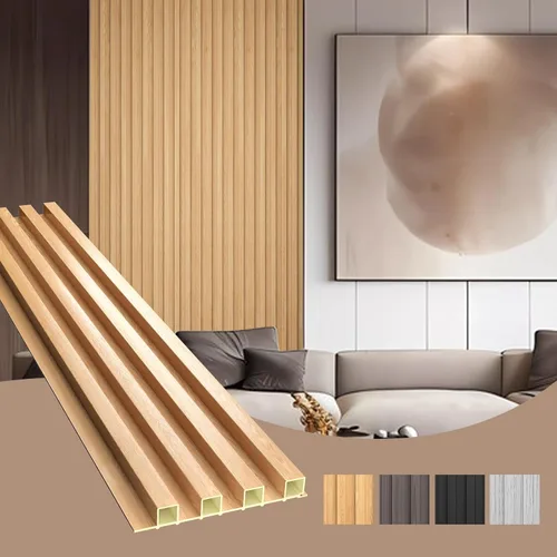 Miniatura 9 de OUZUGIE WPC Paneles de Pared de Lata Acústica, Paquete de 8 Paneles de Pared 3D de 96 x 6 Pulgadas para Decoración de Paredes Interiores, Sala