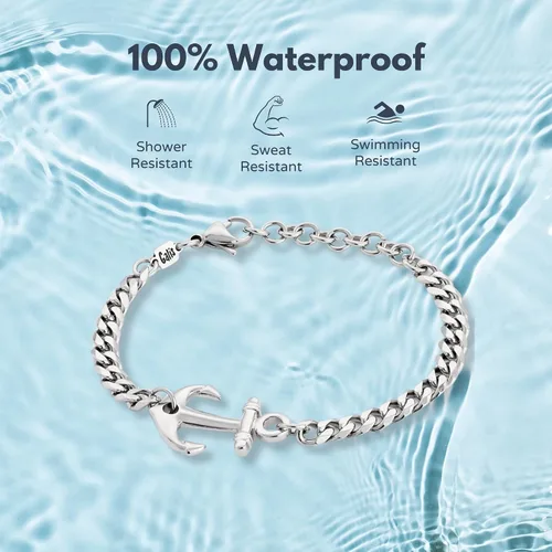 Miniatura 3 de Galis Mens Bracelet with Stainless Steel Anchor Pendant, Silver Plated Chain Non Tarnish Bracelets for Men, Stylish Birthday Gift For Men, Trendy