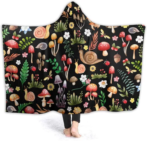 Miniatura 13 de Manta con capucha de hongos, regalos para mujeres, manta de franela de vellón suave con hongos, manta para todas las estaciones, mantas decorativas