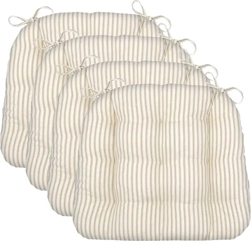 Miniatura 50 de Barnett Home Decor Ticking Stripe Berlin Blue - Almohadilla para silla de comedor con lazos, tamaño mediano 18, relleno de espuma de látex, lavable