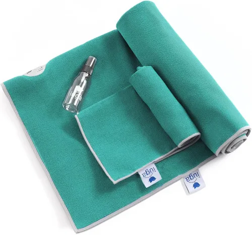 Miniatura 9 de IUGA Toalla de yoga para yoga caliente, antideslizante, toalla de esterilla de yoga extra gruesa + toalla de mano 2 en 1 con bolsillos en las Gris