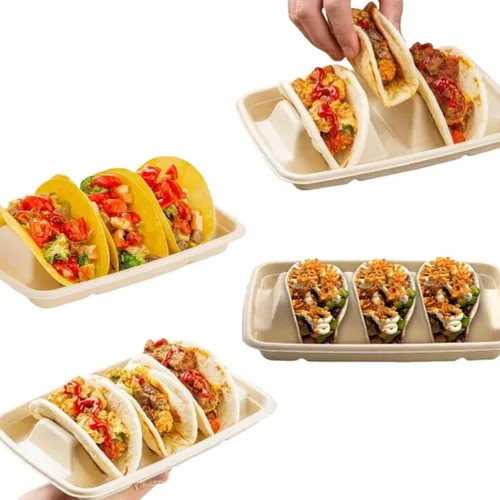 Miniatura 5 de Ebonee Soportes desechables para tacos con 3 divisores, platos de papel para 3 tacos, recipientes de papel para platos de tacos de fiesta