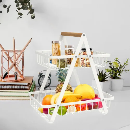 Miniatura 3 de Mahueeol - Cesta de frutas de 2 niveles para encimera, tazón de frutas portátil para organizador de cocina, almacenamiento y sala de comedor