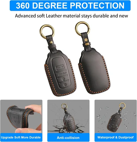Miniatura 3 de QBUC Funda de Cuero Genuino para Llavero de Toyota Tacoma, Compatible con Toyota Tundra Prius Venza Corolla Crown Sequoia Grand Highlander RAV4