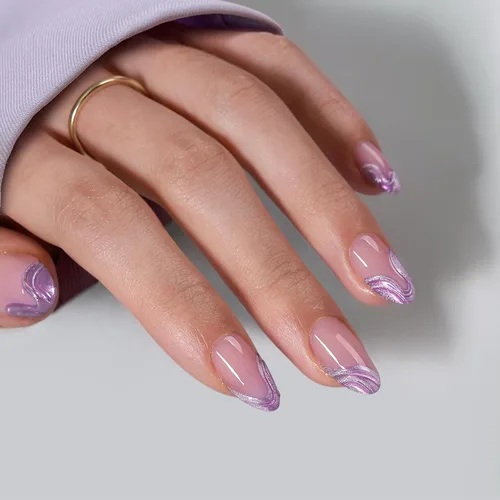 Miniatura 22 de BTArtbox Uñas cortas a presión, color negro, francés, almendra, con pegamento y pestañas adhesivas para mujeres en 16 tamaños, kit de 32 uñas de gel