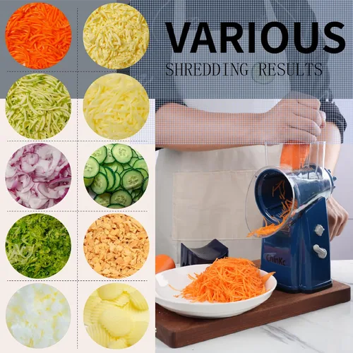 Miniatura 4 de Rallador rotativo de queso mejorado con asa, base de succión fuerte, rebanador giratorio multiusos con 5 cuchillas intercambiables para hielo