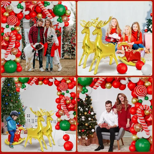 Miniatura 4 de Kit de arco de guirnalda de globos de Navidad con globos de trineo con lentejuelas rojas, doradas, blancas, verdes, doradas, estrellas, alces