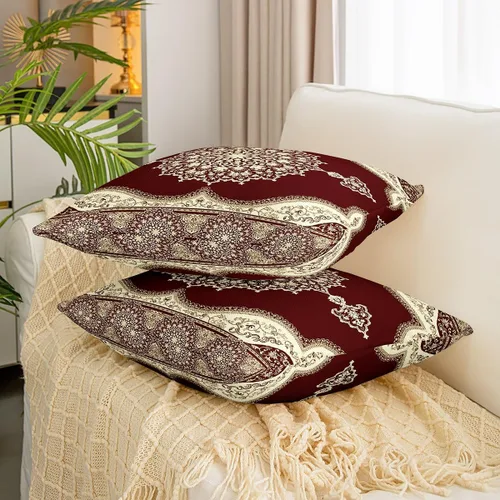 Miniatura 3 de Erosebridal Juego de 2 fundas de almohada retro florales de 16 x 16 pulgadas, fundas de almohada tribales exóticas, estilo bohemio, borgoña, retro