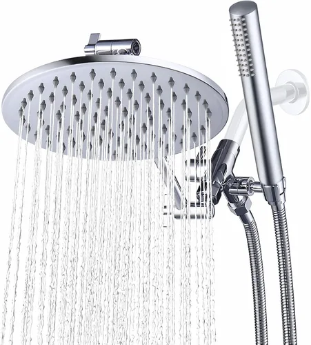 Miniatura 11 de G-Promise Combo de cabezal de ducha todo metal doble, cabezal de ducha de lluvia de 8 pulgadas, varita de rociado manual, desviador suave de 3 vías