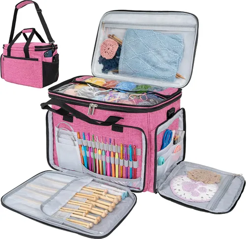 Miniatura 12 de Pavilia Bolsa de tejer - Bolso grande de almacenamiento de hilo, organizador de ganchillo, bolsa de proyectos de punto, gris carbón