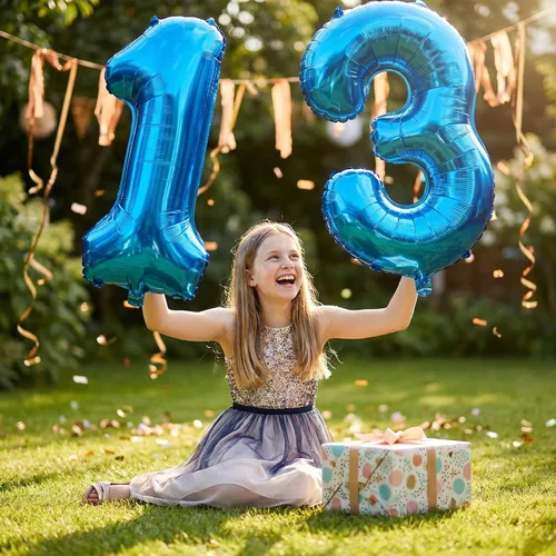 Miniatura 2 de YPSelected Globo grande de 32 pulgadas de helio con números 0-9 de papel de aluminio azul para cumpleaños, bodas y fiestas (Azul, 3)