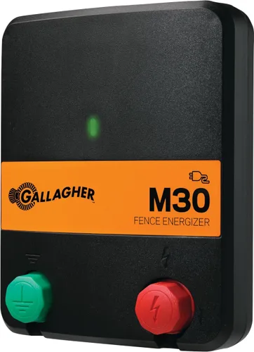 Gallagher Cargador eléctrico M30 para valla | 0.3 julios para jardines, mascotas y ganado pequeño | Potencia hasta 5 millas limpias o 2 millas de