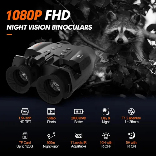 Miniatura 7 de GTMEDIA Gafas de visión nocturna para adultos, prismáticos tácticos de visión nocturna de 984 pies, gafas de visión nocturna manos libres