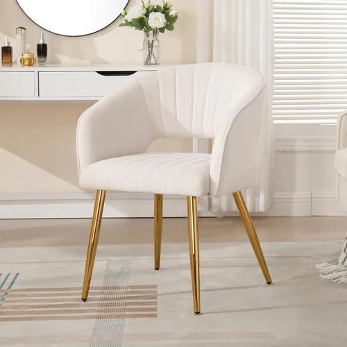 Miniatura 2 de Westice Juego de 1 silla de escritorio de terciopelo para oficina en casa, sillas modernas copetudas con patas de metal dorado, sillón tapizado