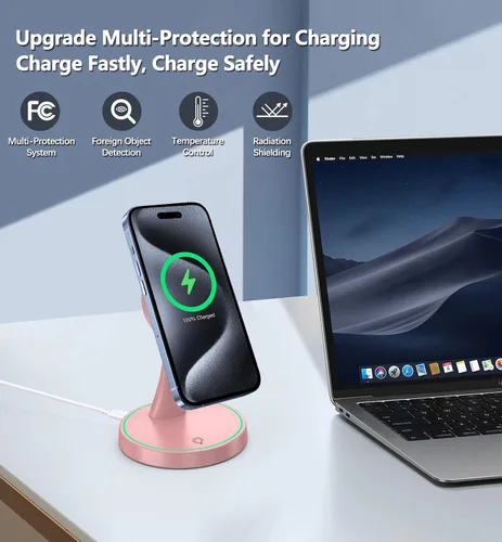 Miniatura 4 de Soporte de Cargador Inalámbrico Magnético 15W Cargador Mag-Safe Rápido para iPhone 17/17 Pro/17 Air/17 Pro Max 16/15/14/13/12 Serie Magneitc Púrpura