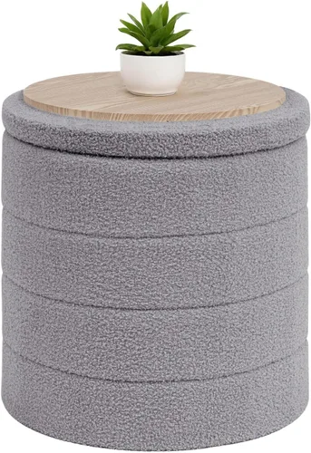 Miniatura 19 de B FSOBEIIALEO Otomana con Almacenamiento, Taburete Otomano de Almacenamiento Redondo Sherpa, Reposapiés Boucle 14.6"x14.6"x17.7" (Beige)