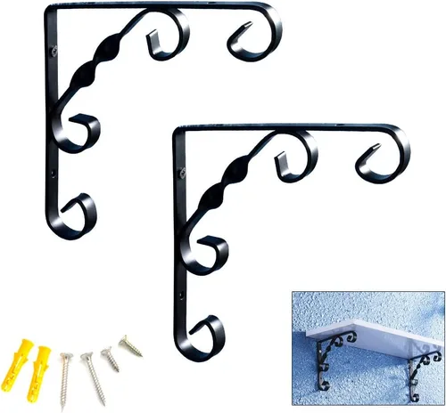 Soportes de estante triangulares de hierro forjado montados en la pared, soportes flotantes rústicos con gancho de flores, para estantería, estante