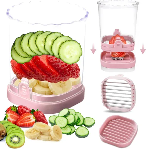 Cortador de fresas: taza de rebanadora de frutas, cortador de velocidad de ensalada de verduras para fresas, huevo, plátano, champiñones, pepino,