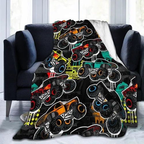 Miniatura 10 de Manta Decorativa de Camiones y Autos de Monstruos de Caricatura Geniales, Ropa de Cama Suave, Manta Cálida y Acogedora de Franela de Vellón
